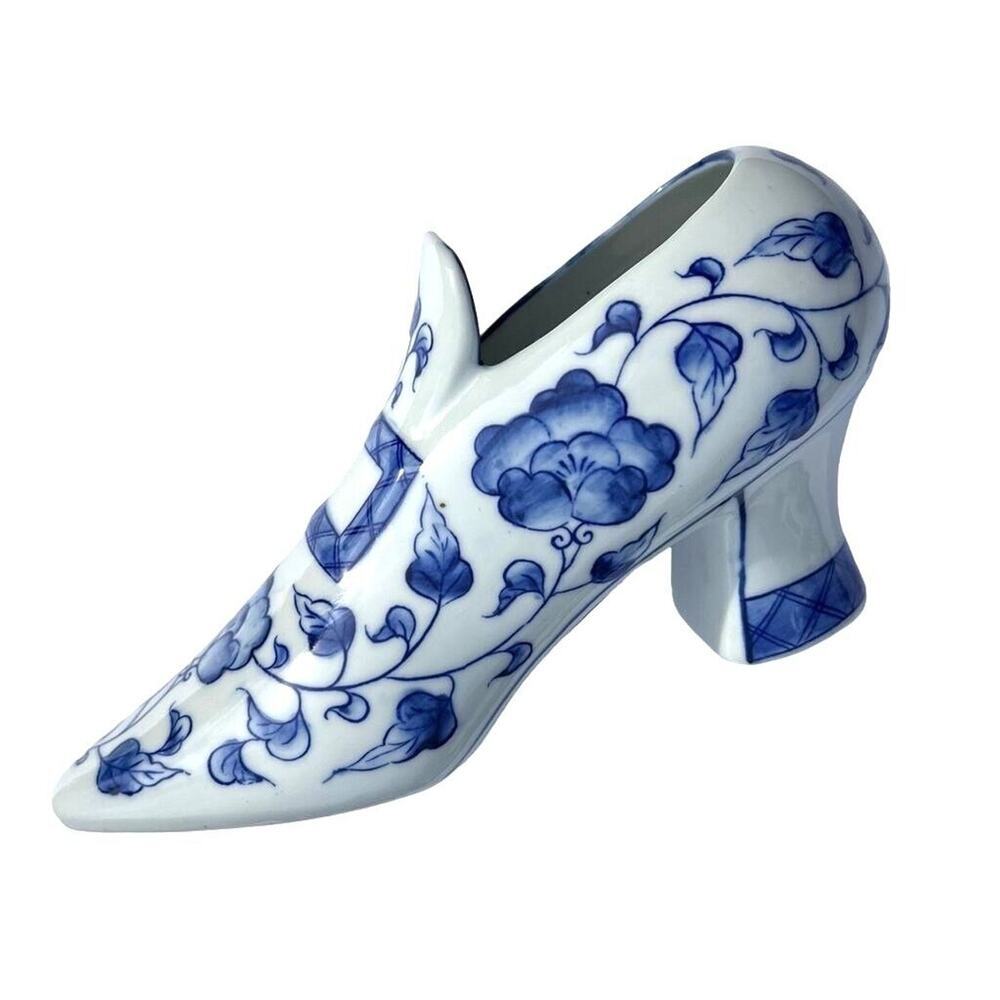 Vintage Andrea by Sadek Porcelain Blue Floral Shoe Figurine Decor Collectible